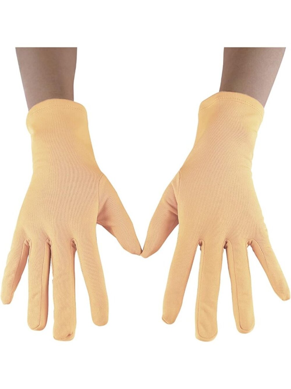 Women's Beige Full Finger Pull On Wrist Length Cuff Cotton Hand Liner Gloves